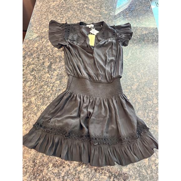 Ramy Brook Dresses & Skirts - Ramy Brook Marbelis Dress Black Smocked Waist Flutter Sleeve Mini R11243003 S